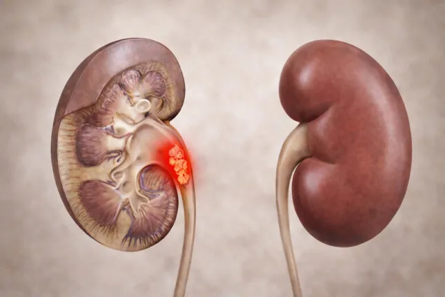 Схема почек, иллюстрирующая возможную закупорку мочеточника камнем