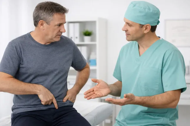 Surgical Examination of a Patient With Suspected Inguinal Hernia